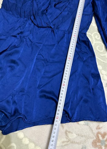 Uzun Kollu V Yaka Mini Mavi Tulum - Görsel 8