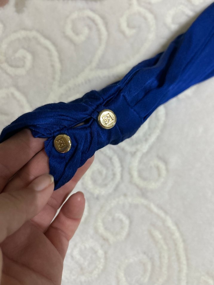 Uzun Kollu V Yaka Mini Mavi Tulum - Görsel 5