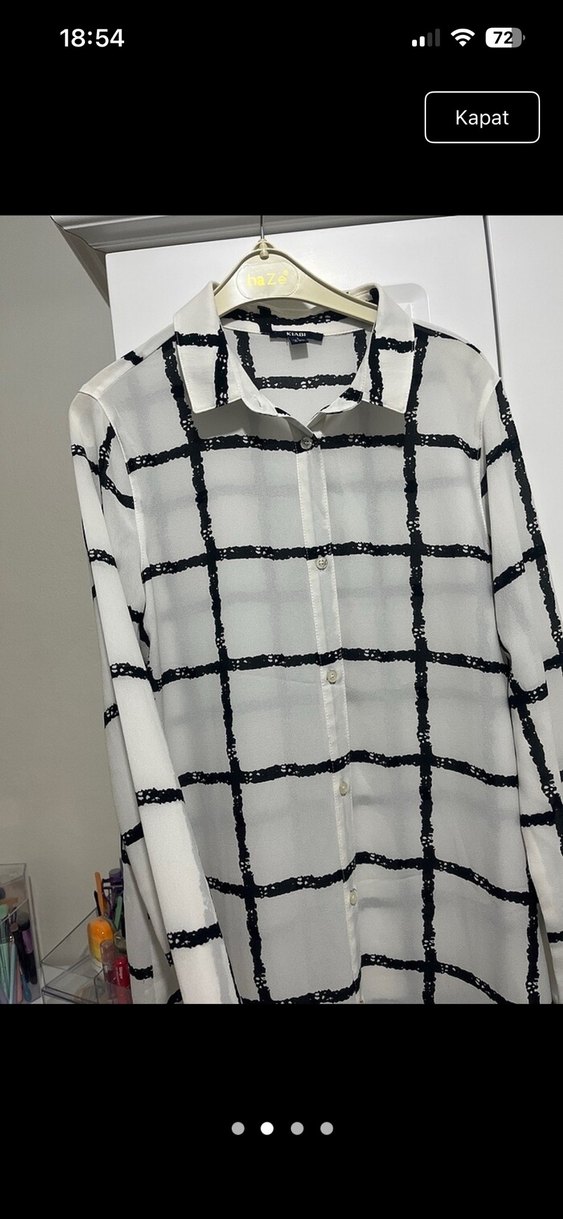 Beyaz Gri Ekose Desenli Uzun Tunik - Görsel 2