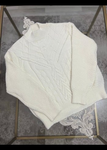 Bohem Stil Beyaz Örgü Balıkçı Yaka Kazak - Görsel 2