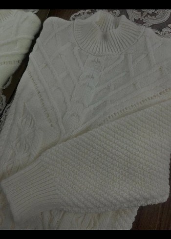 Bohem Stil Beyaz Örgü Balıkçı Yaka Kazak - Görsel 3