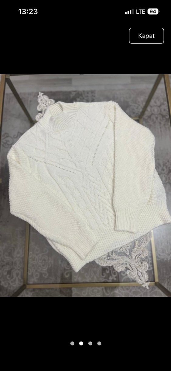 Bohem Stil Beyaz Örgü Balıkçı Yaka Kazak - Görsel 2