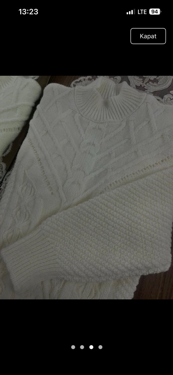 Bohem Stil Beyaz Örgü Balıkçı Yaka Kazak - Görsel 3