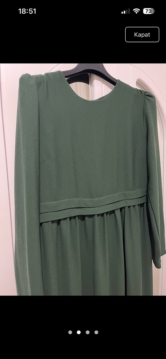 Yeşil Uzun Kollu Drapeli Kadın Elbise - Görsel 2