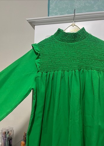 Uzun Yeşil Fırfırlı Bohem Tunik - Görsel 3