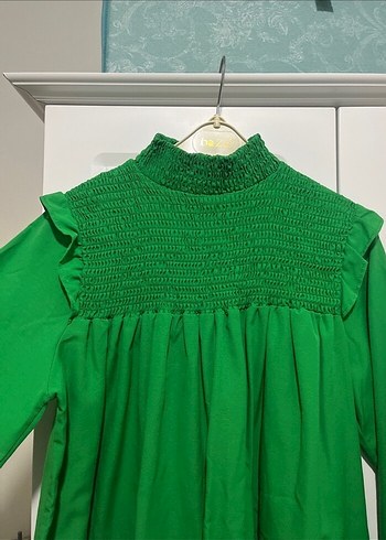 Uzun Yeşil Fırfırlı Bohem Tunik - Görsel 2