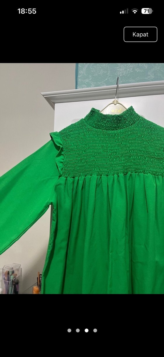 Uzun Yeşil Fırfırlı Bohem Tunik - Görsel 3