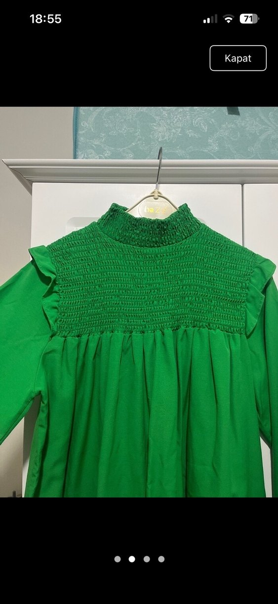 Uzun Yeşil Fırfırlı Bohem Tunik - Görsel 2