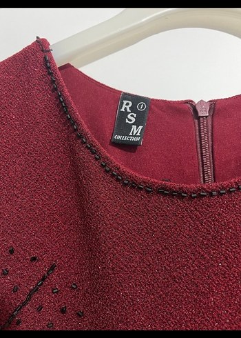 Bordo Uzun Kol Nakışlı Kadın Elbise - Görsel 6