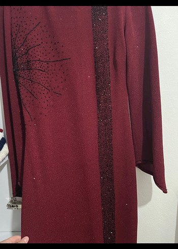 Bordo Uzun Kol Nakışlı Kadın Elbise - Görsel 7