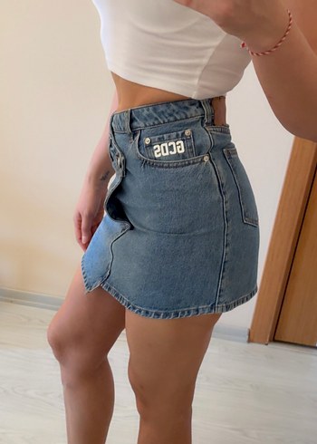 GCDS Mavi Denim Mini Etek
