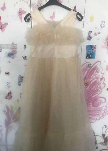 Krem Fırfırlı Klasik Kız Çocuk Elbisesi - Görsel 5