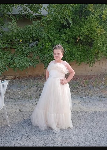 Krem Fırfırlı Klasik Kız Çocuk Elbisesi - Görsel 7