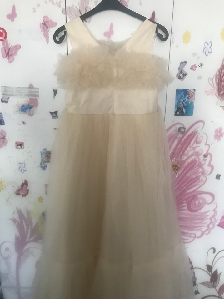 Krem Fırfırlı Klasik Kız Çocuk Elbisesi - Görsel 5