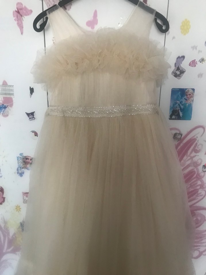 Krem Fırfırlı Klasik Kız Çocuk Elbisesi - Görsel 3