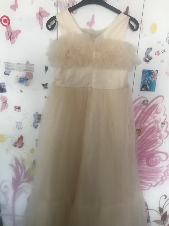 Krem Fırfırlı Klasik Kız Çocuk Elbisesi - Görsel 4