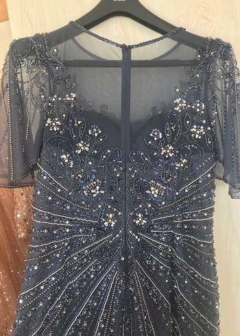 Pul  taş işlemeli koyu gri Abiye Elbise - Görsel 6