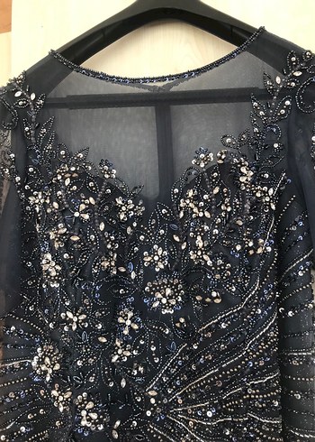 Pul  taş işlemeli koyu gri Abiye Elbise - Görsel 10