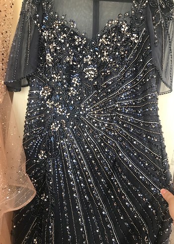 Pul  taş işlemeli koyu gri Abiye Elbise - Görsel 3