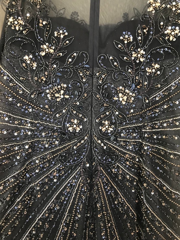 Pul  taş işlemeli koyu gri Abiye Elbise - Görsel 5