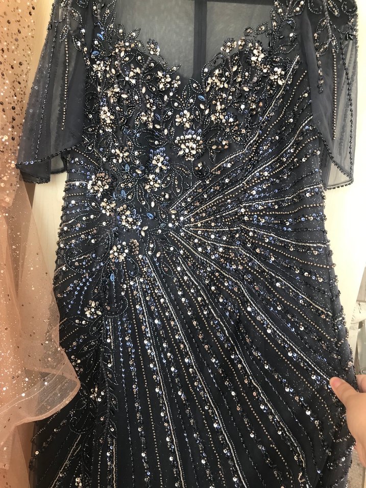 Pul  taş işlemeli koyu gri Abiye Elbise - Görsel 3