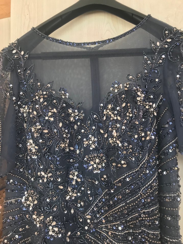 Pul  taş işlemeli koyu gri Abiye Elbise - Görsel 4