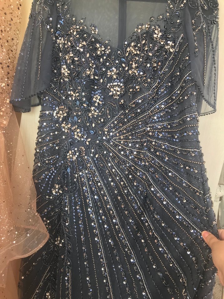 Pul  taş işlemeli koyu gri Abiye Elbise - Görsel 2