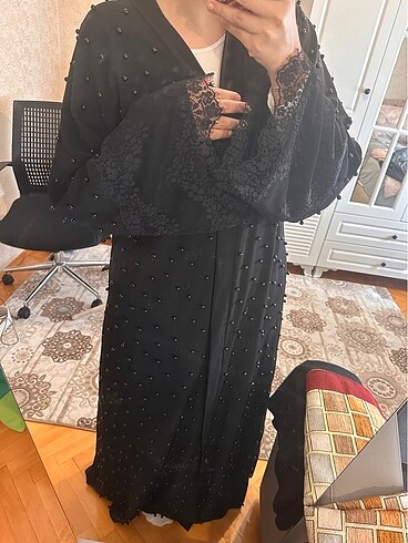 l Beden Boncuklu Siyah Abaya