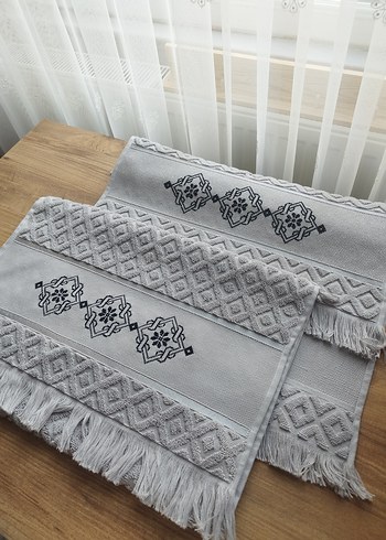Beden Gri Nakışlı Havlu Paspas Takımı