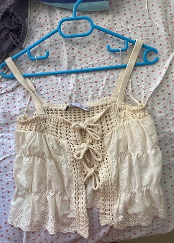 s Beden Bej Nakışlı Örgü Mini Büstiyer zara
