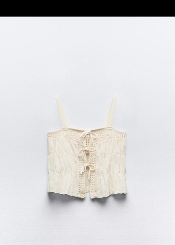 Bej Nakışlı Örgü Mini Büstiyer zara