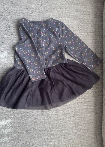 Gri Uzun Kollu Kız Elbise Fırfırlı - Görsel 3