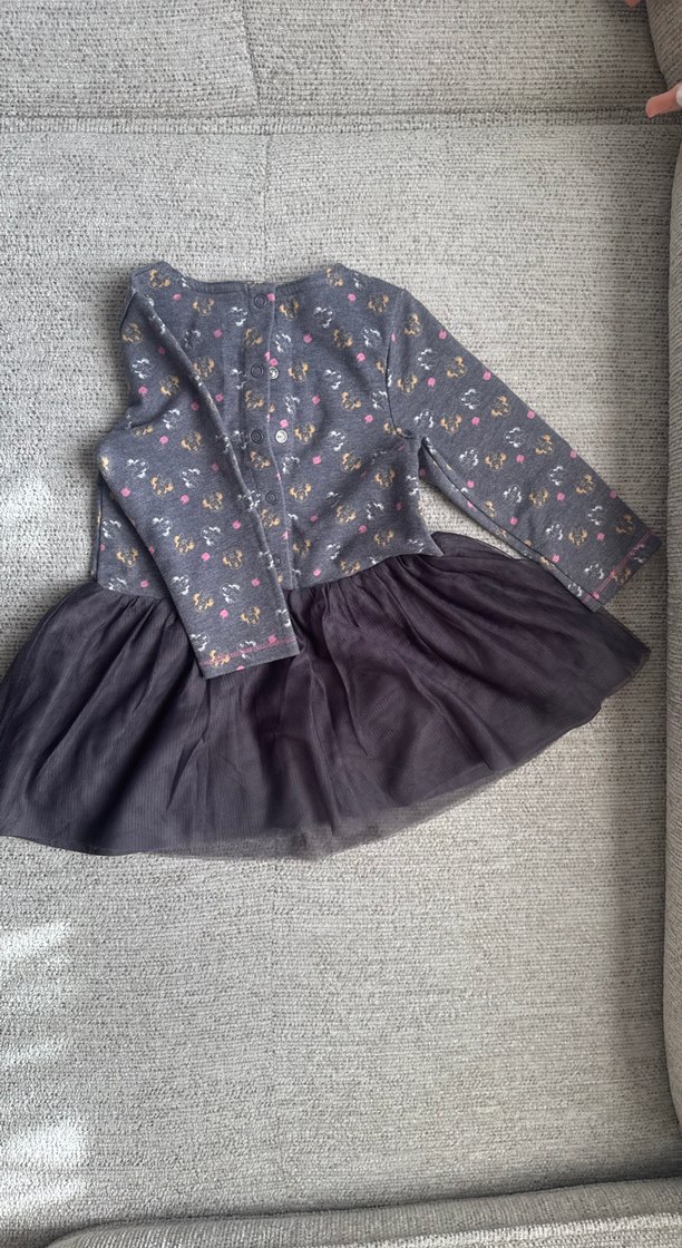 Gri Uzun Kollu Kız Elbise Fırfırlı - Görsel 3