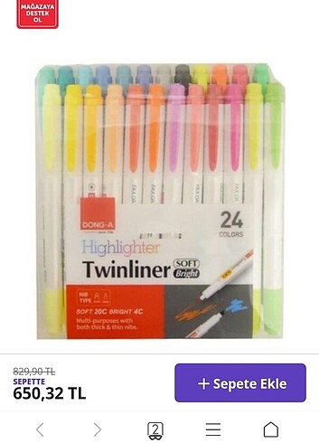 Dong-A Twinliner Çift Taraflı 24?Lü Fosforlu Kalem Seti Yeni