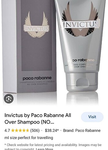  Beden Paco Rabanne Invictus For Men All Over Shampoo 100 Ml 