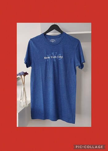 Mavi Baskılı Erkek Tişört, Kısa Kollu, Slim Fit