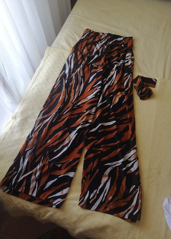 Bohem Zebra Desenli Kadın Uzun Kumaş Pantolon