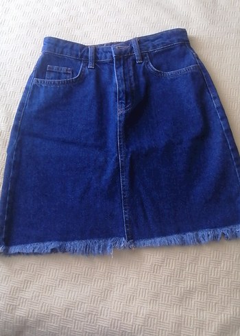 Lacivert Midi Denim Mini Etek