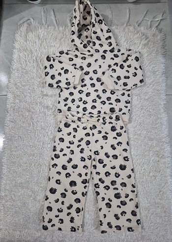 Leopar Desenli Kapüşonlu sweatshırt takım