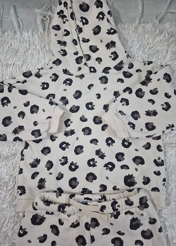 24-36 Ay Beden gri Renk Leopar Desenli Kapüşonlu sweatshırt takım