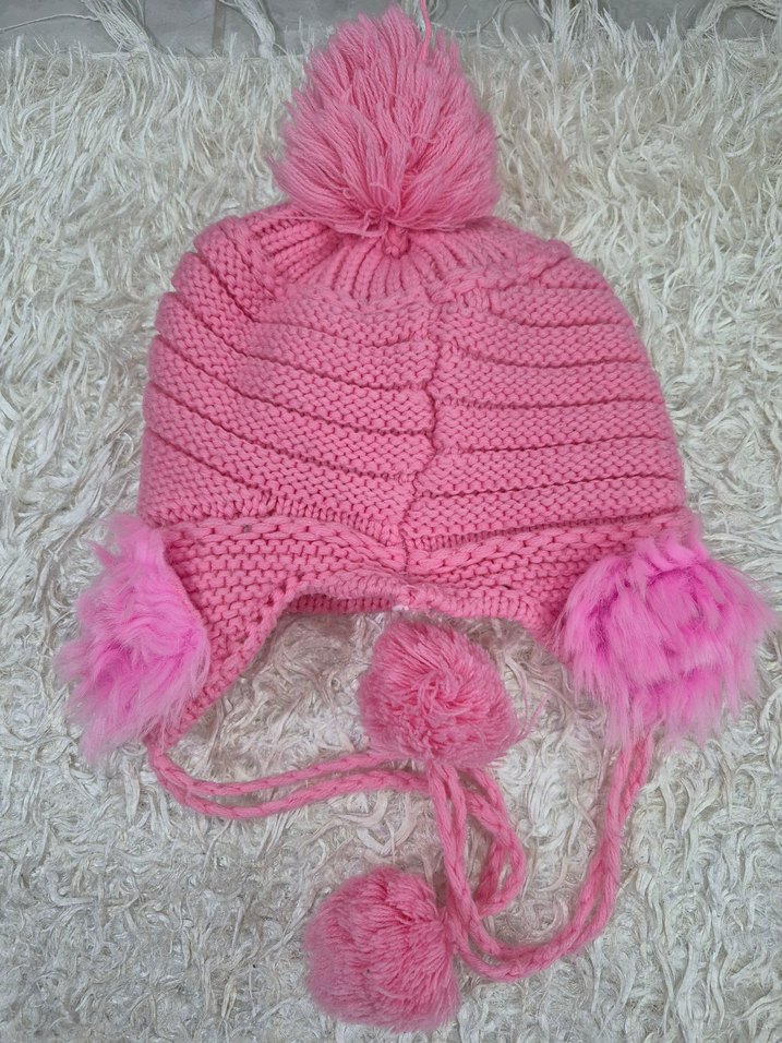 Çiçek İşlemeli Pembe Örgü Çocuk Bere - Görsel 3