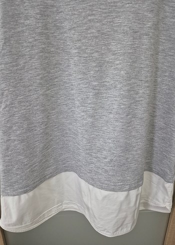 Gri Kadın Kısa Kollu Pamuklu Tişört - Görsel 3