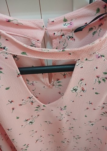 xl Beden pembe Renk Pembe V Yaka Uzun Kollu Mini Bluz