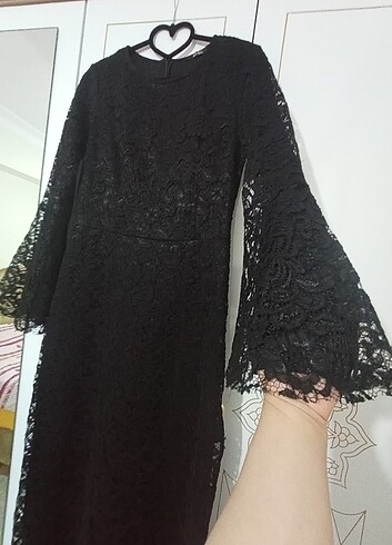 xl Beden Boydan dantelli siyah elbise