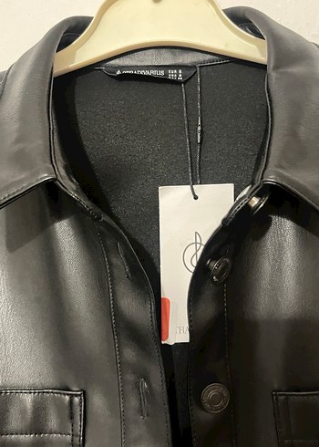 Düğmeli Siyah Deri Kadın Ceket - Görsel 2