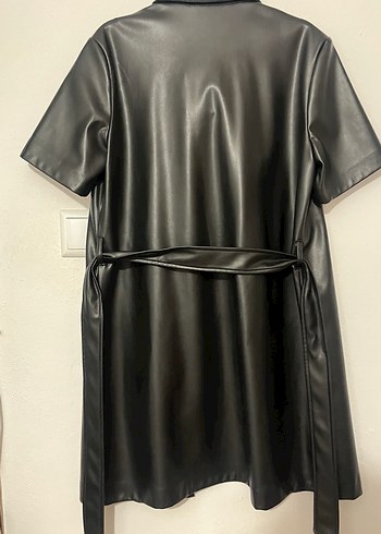 Düğmeli Siyah Deri Kadın Ceket - Görsel 3