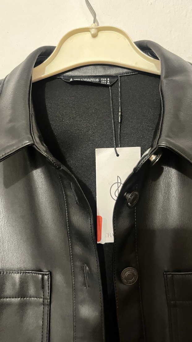 Düğmeli Siyah Deri Kadın Ceket - Görsel 2