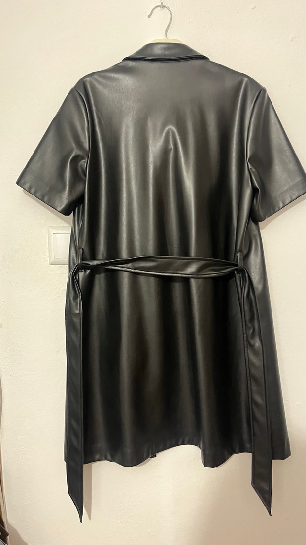 Düğmeli Siyah Deri Kadın Ceket - Görsel 3