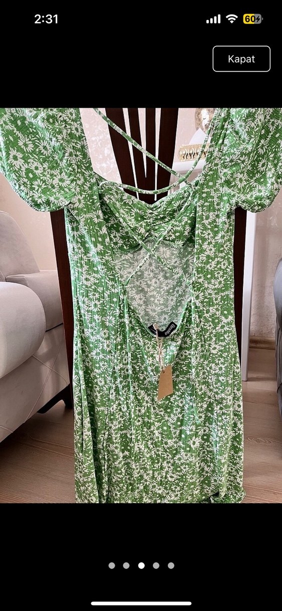 Yeşil Dantel Detaylı Midi Günlük Elbise - Görsel 4