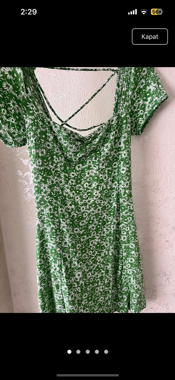 Yeşil Dantel Detaylı Midi Günlük Elbise - Görsel 3